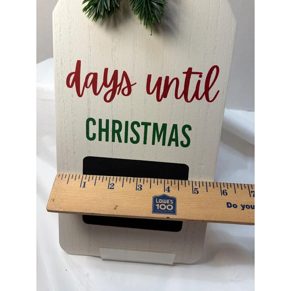 Christmas Countdown Chalkboard Sign White Wood Tag Jingle Bell Wall Decor 12in